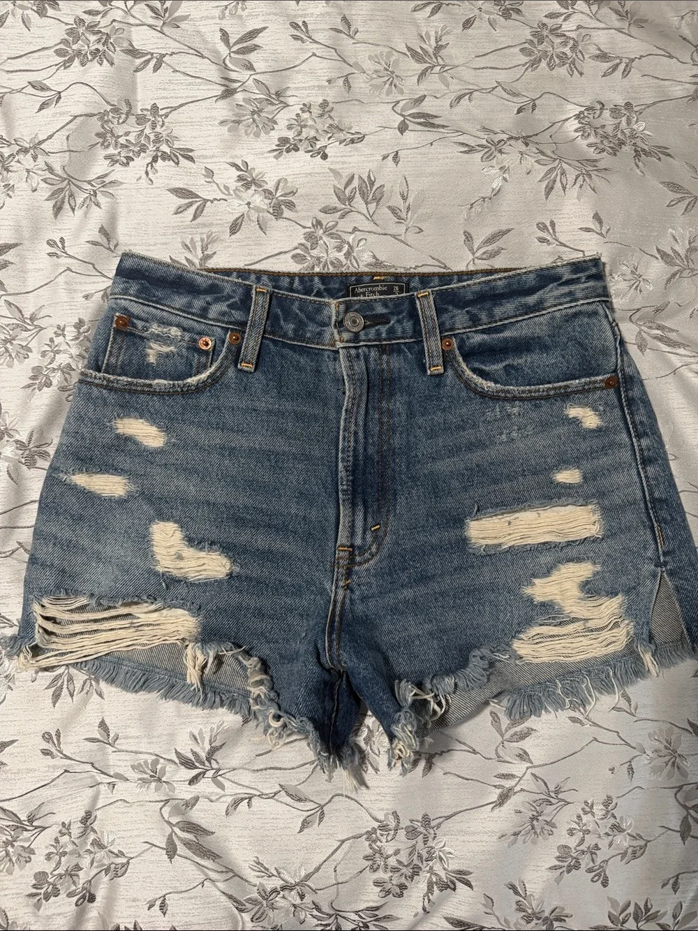 Abercrombie & Fitch Distressed Blue High-Rise Jean Shorts